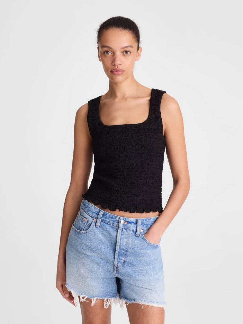 NWT Madewell Smocked Scoopneck Tank in jet black